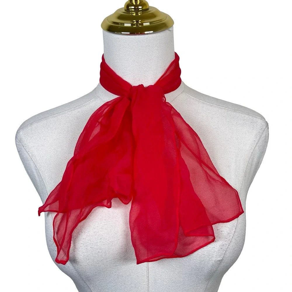 Vintage Sheer Chiffon Neck Hair Scarf Tie Womens Red Retro Gauze Rockabilly